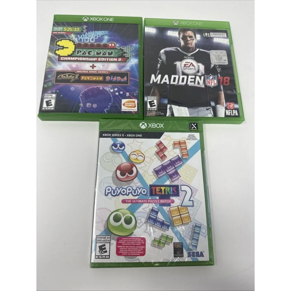 Lot of 3 Xbox One Games NEW PuyoPuyo Tetris 2 Madden 18 Pac-Man Championship